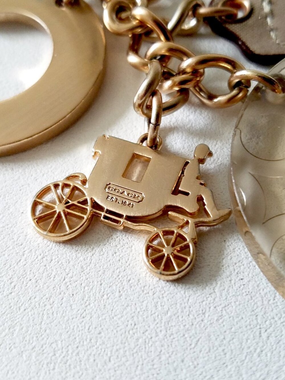 Coach Logo Carriage C Signature Rose Gold Tone Hang Tag Bag Charm - Picture 5 of 6